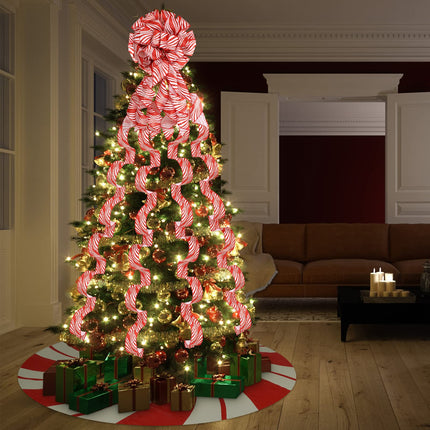 Christmas Tree Decoration set Include Christmas Tree Topper Bow, Decorative Strips Ribbon, Christmas Tree Skirt with Annual Ring for Farmhouse, Wreath Crafts Decorations(Candy Style, 40 Inch)