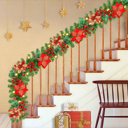 9FT Prelit Artificial Christmas Garland with Lights: Greenery Garland Decoration with 30 Warm LED Lights - Xmas Garland for Office Fireplace Mantle - Christmas's Day Indoor Outdoor Holiday Decor