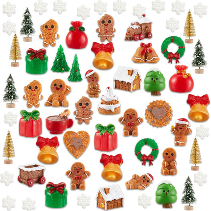 Sawysine 64 Pcs Christmas Miniatures Figurines Santa Xmas Garden Miniature Ornaments Kit Snowman Christmas Fairy Resin Ornaments Pine Tree for Christmas Garden Accessories(Gingerbread Man)