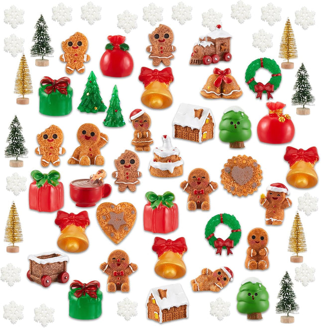 Sawysine 64 Pcs Christmas Miniatures Figurines Santa Xmas Garden Miniature Ornaments Kit Snowman Christmas Fairy Resin Ornaments Pine Tree for Christmas Garden Accessories(Gingerbread Man)