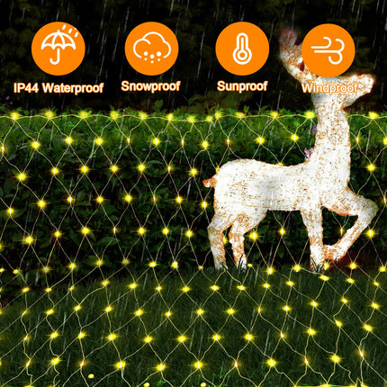 200 LED Christmas Net Lights Outdoor Decorations 3M2M Mesh Lights Fairy String Lights Plug in with Remote Timer 8 Modes Waterproof for Outside Bush Window Wall Patio Fence Party Decor-Warm White