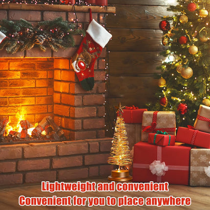 Christmas Tree Lamp, Spiral Christmas Tree with Glittering Star, AA Battery Operated Gold Christmas Tree Light with Metal Stand for Christmas Table Decoration（Batteries not Included）