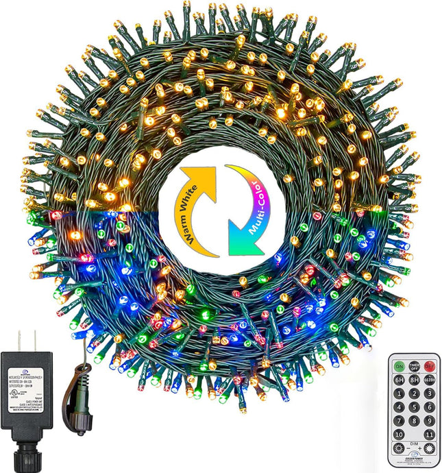 Christmas Lights 300 LED 108FT Color Changing Christmas Tree Lights with Warm White & Multicolor, 11 Modes Waterproof and Connectable Christmas String Lights with Remote for Xmas Decorations