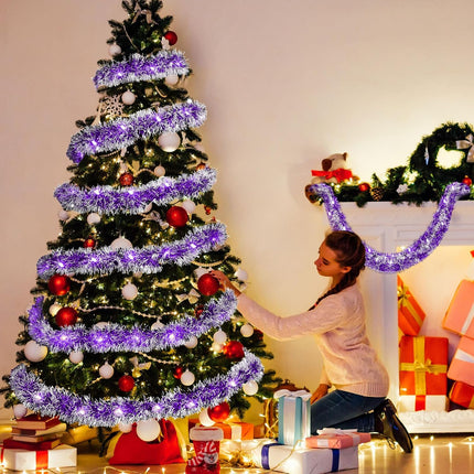 Ceenna 32.8 Feet by 3.5 Inch Christmas Tinsel Garland with 32.8 Feet 100 LED Lights for Xmas Tree Party Christmas Decorations, Room Decor, Wedding, Birthday, Party Supplies (4 Pcs,Purple)