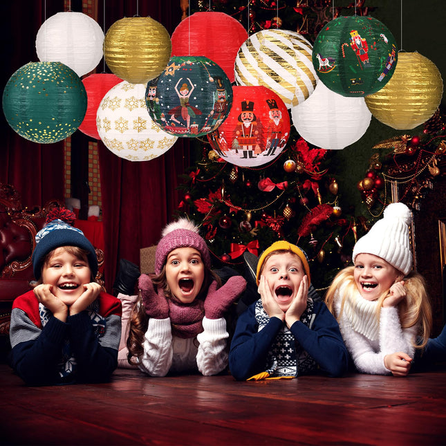 Bencailor 12 Pcs Christmas Hanging Paper Lanterns Set Decorative Christmas Party Lanterns Round Hanging Lamps for Xmas Home Decoration Supplies Props Holiday Decor (Striped,12 Inch,10 Inch, 8 Inch)