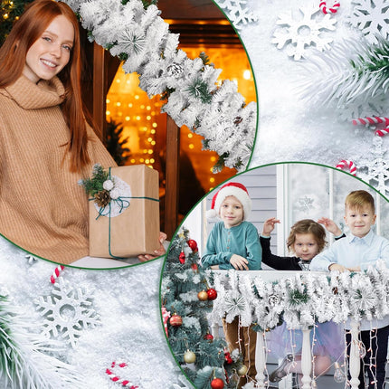 Riceshoot 9.84 Ft Flocked Christmas Garland Artificial Christmas Frosted Pine Garland Snow Cedar Garland for Xmas Winter Mantel Fireplace Table Centerpiece Background Hanging Decor(2 Pieces)
