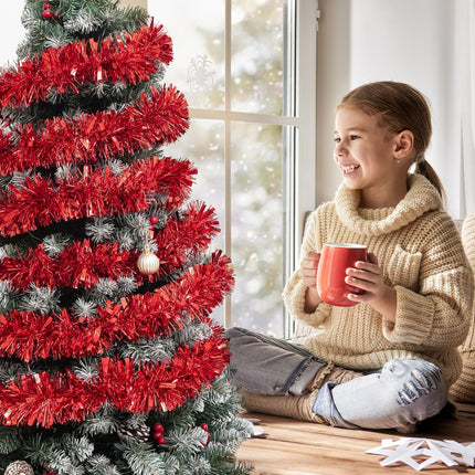 100 FT Red Tinsel Garland Christmas Halloween Tinsel Garland Decorations Metallic Tinsel Twist Garland for Christmas Tree Year Holiday Birthday Party Decorations (3.54" x 50', Red)