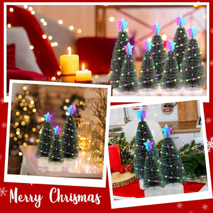 ShinyRelief 9 Pcs Mini Christmas Tree with Lights Tabletop Christmas Tree with LED Lights Holiday Party Ornament Desktop Miniature Tree for Christmas Centerpieces Tables Xmas(Colorful Light)