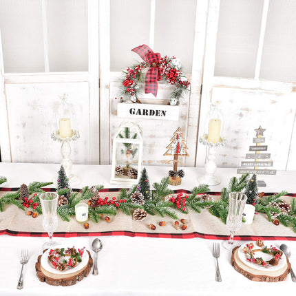 Artiflr 6 Feet Artificial Christmas Pine Garland with Red Berry Branch Pine Cone Spruce Cypress Berries Winter Greenery Garland for Holiday Season Mantel Fireplace Table Runner Centerpiece Décor