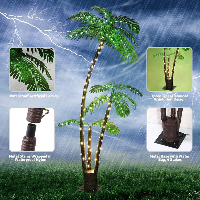 OUSHENG Lighted Palm Tree 6' 3.3' 2' Bar Outdoor Christmas Decorations Decor, Light Up LED Artificial Fake Trees Lights for Outside Patio Yard Pool Porch Deck Party Tropical
