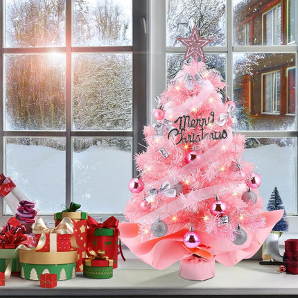 Mini Christmas Tree, Small Christmas Tree Prelit, 24" Table top Christmas Tree with Decorations, Little Christmas Tree for Desk Table Bedroom Kids Room, Small Xmas Tree Christmas Desk Decorations