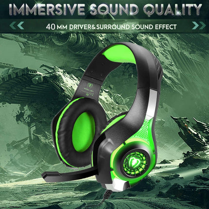 3.5mm PS4 Gaming Headset Headphone with Microphone and LED Light Compatible with Playstation 4, PS5, Xbox one, PC (Green)