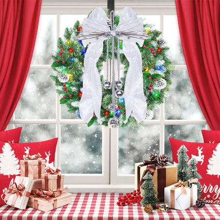 Christmas Tree Topper with Jingle Bells, Ribbon Bow Topper for Tree ,Xmas Ornaments for Holiday Decor, Great Christmas Decoration,10.23x 14.96 Inches,White