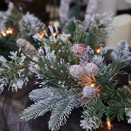 Pre-Lit Artificial Christmas Garland, Snowy Garland, White Lights 50, Decorated with Pine Cones, Berry Clusters,Pine Needle,Plug in, Christmas Decorations, 6 Feet