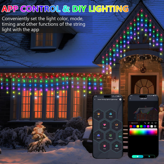 Smart Christmas Icicle Lights 44.5ft 420LED 80 Drops Waterproof Christmas Lights for Roof, App Control, Remote Control, RGB Color Changing, Timer, Music Sync, Outdoor Icicle Lights for Tree, Porch