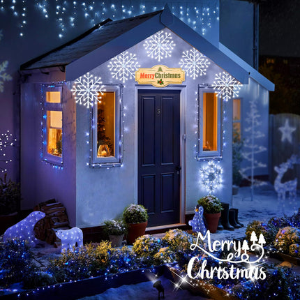 Christmas Snowflake Icicle Lights Outdoor - Plug-in 10.5ft 5 Drops 240LED Snowflake Window Lights with 8 Modes, Hanging Lights for Indoor Outdoor Porch Eaves Rooftops Pergola Canopy Christmas Decor