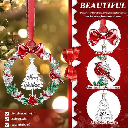 Dolicer Christmas Ornament for Christmas Tree Decoration, Hanging Silver Metal Dated Christmas Ornaments with Rotable Tree for Holiday Decorative Keepsake (1Pack)