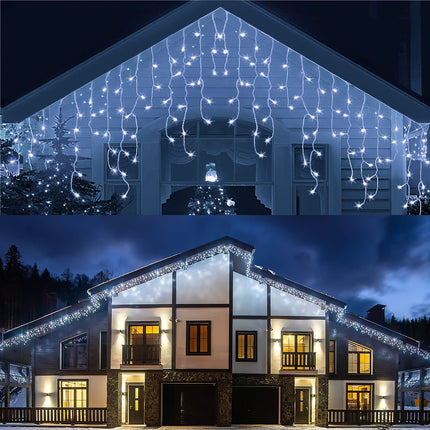 32.8ft 400 LED Icicle String Lights, 8 Modes Waterproof Icicle Christmas Lights Outdoor with Memory Function, Curtain Fairy Lights Hanging Decor for Home, Party, Wedding, Christmas (Cool White)