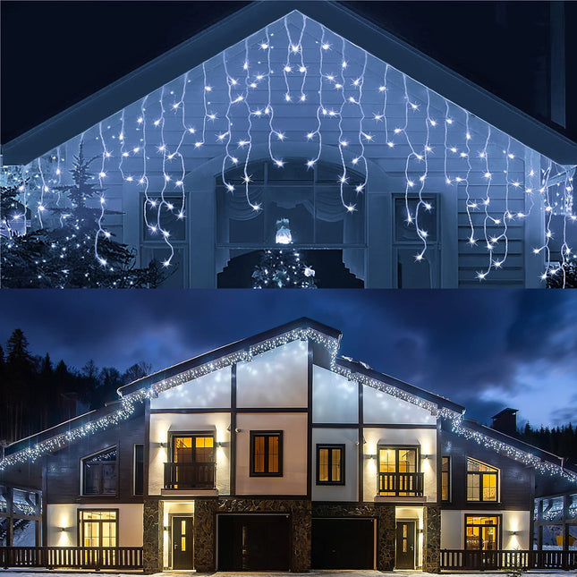 32.8ft 400 LED Icicle String Lights, 8 Modes Waterproof Icicle Christmas Lights Outdoor with Memory Function, Curtain Fairy Lights Hanging Decor for Home, Party, Wedding, Christmas (Cool White)