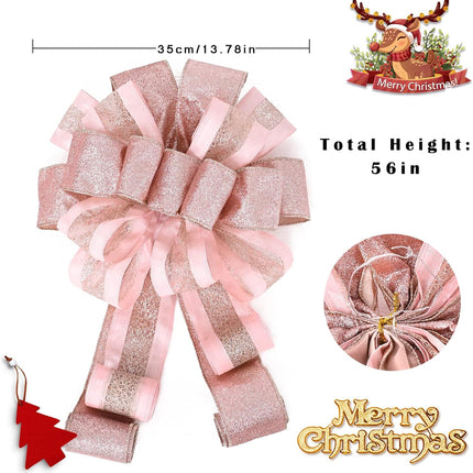 Christmas Tree Topper Bow with Streamers,48x13 Inches Large Toppers Bow for Xmas Home Decor,Rose Gold Polyester Decorative Bow for Christmas Decoration (Rose Gold)