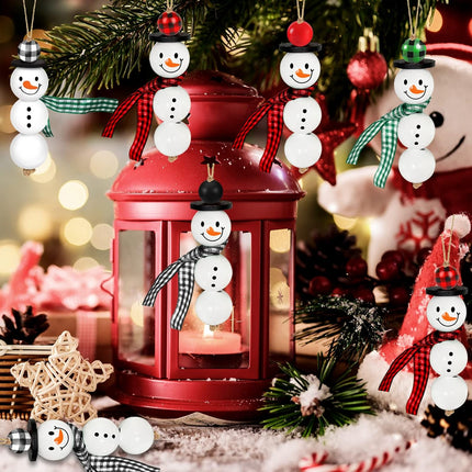 TREWAVE 205 Pieces Christmas Snowman Wooden Beads Craft Project Natural Polished Wood Bead with Twine, Winter Christmas Tree Hanging Ornaments, Rustic DIY Garland Decoration for Home (Snowman)