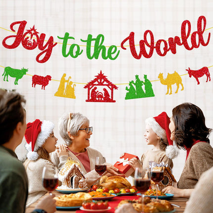 Merry Christmas Decoration Joy to The World Sign Banner Felize Navidad Garland Decor Let Jesus Light Your Way Backdrop Nativity God Bible Theme Xmas Party Event Anniversary Gala Celebration Supplies