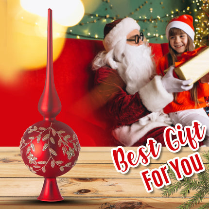Glass Spherical Christmas Tree Topper Ornaments with Carved Flowers Holiday Indoor Suitable for Home Party Decoration, 9.8inches
