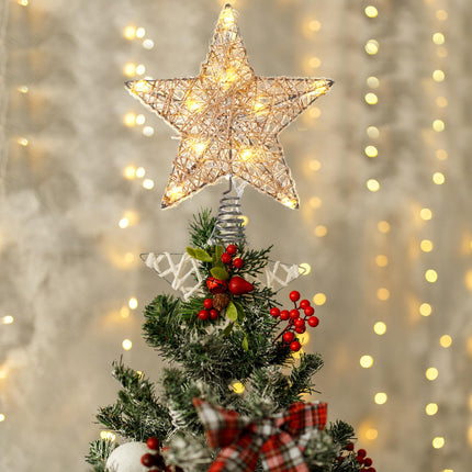 Farmhouse Christmas Tree Star Topper Decorations Light up Christmas Tree Topper with 10 LED Lights for Rustic Xmas Party Ornament Home Decor