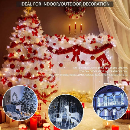 300 LED Christmas Icicle Lights Outdoor, 8-Mode Solar Icicle Lights Led Fairy Curtain Lights for Wedding Party Holiday Christmas Decorations(White)