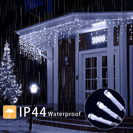 WAKAKA White Icicle Lights Outdoor, 66ft 800 LED Icicle Christmas Lights Indoor with Memory