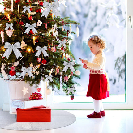 38 Pieces 40 Inch Christmas Tree Skirt Include 34 x 12 Inch Large Christmas Tree Topper Bow Small Glitter Bow Christmas Decor for Christmas Tree Accessories(Silver)