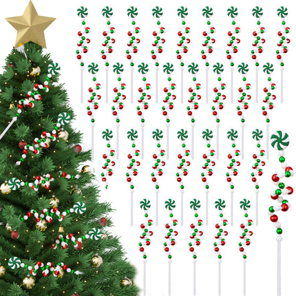 Huwena 36 Pcs 8.7 Inch Christmas Picks Bells Curly Pick Candy Lollipop Box Christmas Tree Picks for Christmas Tree Decorations Home Office Vase Ornaments Party (Red, White, Green,Lollipop)