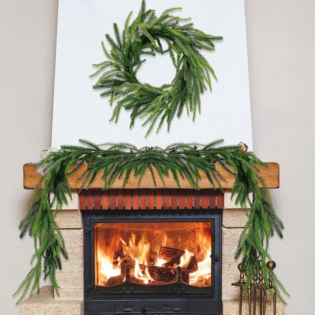1 Pcs 6ft Christmas Cedar Garland,Artificial Green Cedar Garland,Real Touch Pine Garland for Home Fireplace Indoor Outdoor Holiday Party Decoration