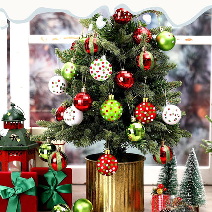 24 Pcs Christmas Ball Ornaments 1.97 Inches Glittering Plastic Hanging Decorations Lime Green Elf Balls Swirl Candy Cane Shatterproof Hanging Tree Ornaments for Xmas Holiday Party Decors
