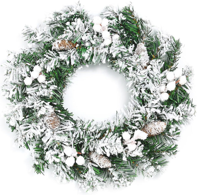 12 Inch Little Christmas Wreath with Pinecone Berries Jingling Bell Christmas Decorations Ball Front Door Wreath for Outdoor Indoor Party Wall Table Home Decor Brown Sign Flocking Pinecone Wreath