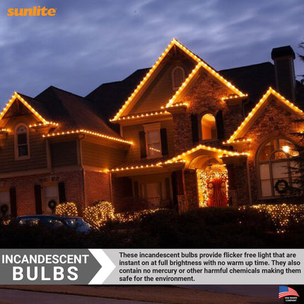 Sunlite Incandescent C9 Colored Night Light Bulb, 7 watts, 120 Volts, Intermediate E17 Screw Base, 2000 Rated Hours, Christmas-Lights Nightlight, Orange, 25 Pack