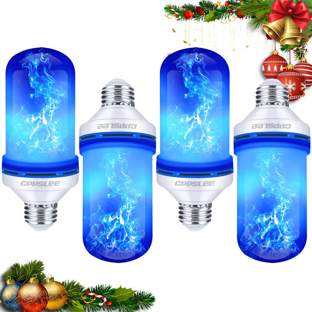 CPPSLEE LED Flame Light Bulbs, 4 Modes Flickering Light Bulbs, E26 Base Fire Flame Bulb, Christmas Decorations Outdoor Indoor, Christmas Light Bulbs (Blue, 4 Pack)