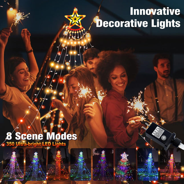 Outdoor Christmas Decorations, 350 LED Multicolor Twinkling Waterfall Christmas Lights, 8 Light Modes, 12.67FT Christmas Decorations Light for Outdoor, Indoor, Xmas Tree, Yard, Home, Party, Garden