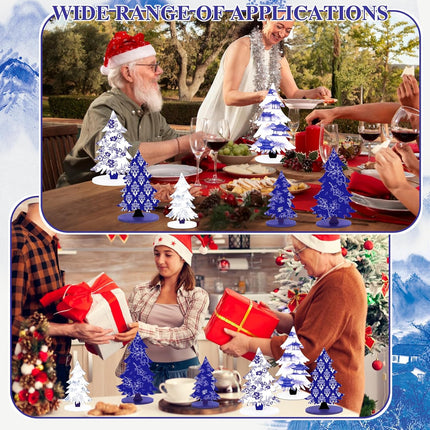 Chinoiserie Wooden Christmas Tree - 6 Pcs Porcelain Wood Christmas Trees, Xmas Blue Centerpieces for Tables, Holiday Tiered Tray Decorations, Wooden Tree Tabletop Decor for Home Office Party
