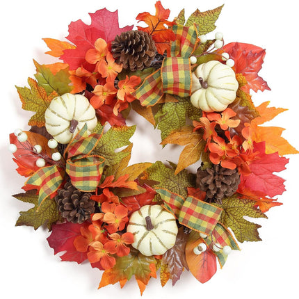 Adeeing 20" Fall Wreath for Front Door, Autumn Wreath with Pumpinks Pinecones Maple Leaves, Fall Decor for Thanksgiving Harvest Home Outside Indoor Wall Porch