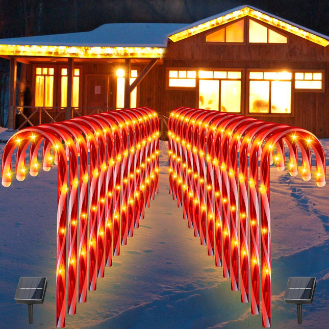 2 Set 24 Pcs Christmas Solar Candy Cane Lights 18.6" LED Pathway Markers Lights with Stake Festive Candy Cane Lights for Christmas Holidays Decor Lighting Driveway Walkway Home Yard Xmas Decorations
