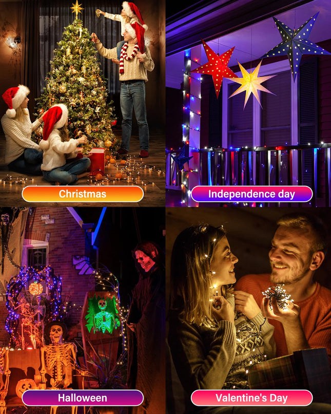 Flacchi Smart Christmas Lights,32 ft 100 LED USB Smart Color Changing Led String Lights with Bluetooth APP & Remote Control for Halloween Christmas Decorations Indoor
