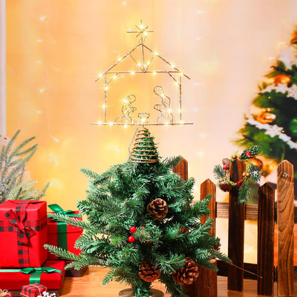 10.6 x 7.8 inches Lighted Christmas Tree Topper Nativity Scene Decoration LED Nativity of Jesus Decoration Metal Christmas Tree Top Decoration for Home Shopping Mall Office Desktop