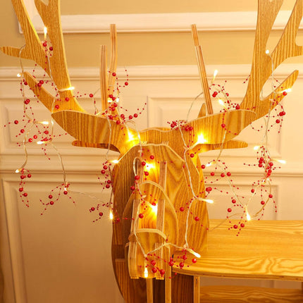 Mudder 30 LEDs Christmas Fairy Lights with Mistletoe Decoration Berry Beaded Garland for Christmas Home Indoor Decor (Red)