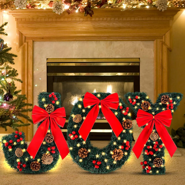 Christmas Joy Decorations, Christmas Wreath Joy Decor with Light for DIY Crafts Home Stairs Fireplace Front Porch Door Display Indoor Outdoor Christmas Decor
