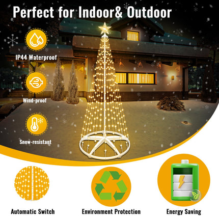 Forlivese LED Christmas Cone Tree Light Outdoor, 6ft 250 LEDs Solar Christmas Tree Light Show, Christmas Lights Indoor with 8 Flash Modes for Porch Yard Patio Xmas Holiday Decor