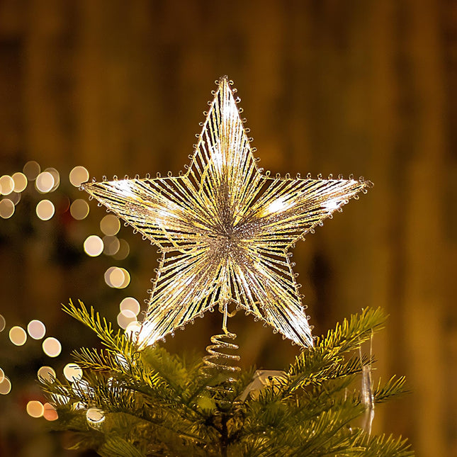 LE FUTUR 9.8" Lighted Christmas Tree Topper Star of Bethlehem - Battery-Powered Xmas Tree Decoration Ornament - Perfect for Christmas, Thanksgiving, and Year Party (treestar01-gold)