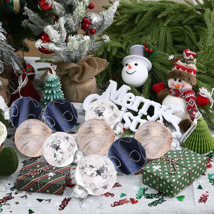 3.14 Inch Navy Blue and Clear Silk Christmas Ball Ornaments, 9 Pcs Satin Christmas Tree Hanging Ornaments Wreath Garland Decor Xmas Balls for Home, Holiday, Wedding, Xmas Hanging Decorations