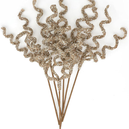 Christmas Tree Picks Curly Sprays 17 inches Set of 6 Champagne Gold Xmas Tree Topper Christmas Ornaments Decorations
