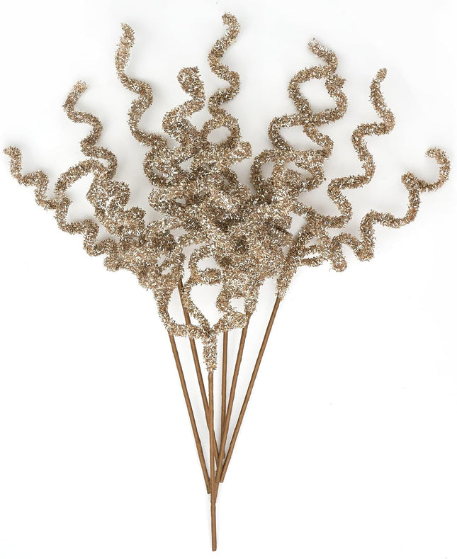 Christmas Tree Picks Curly Sprays 17 inches Set of 6 Champagne Gold Xmas Tree Topper Christmas Ornaments Decorations